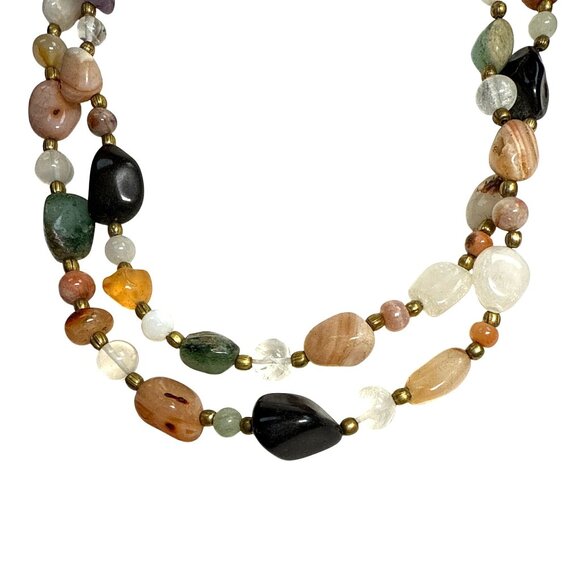 Long Agate Stone Necklace Natural Boho Chic Pendant Layered Jewelry Gift - Picture 9 of 11